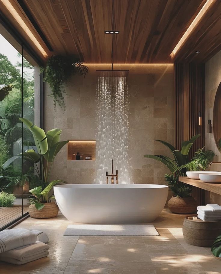 Hotel bathroom with floor-to-ceiling WPC panels, marble accents, and custom vanity lighting