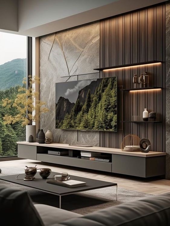 Installer fitting WPC panels around wall-mounted speakers for seamless audio-visual integration