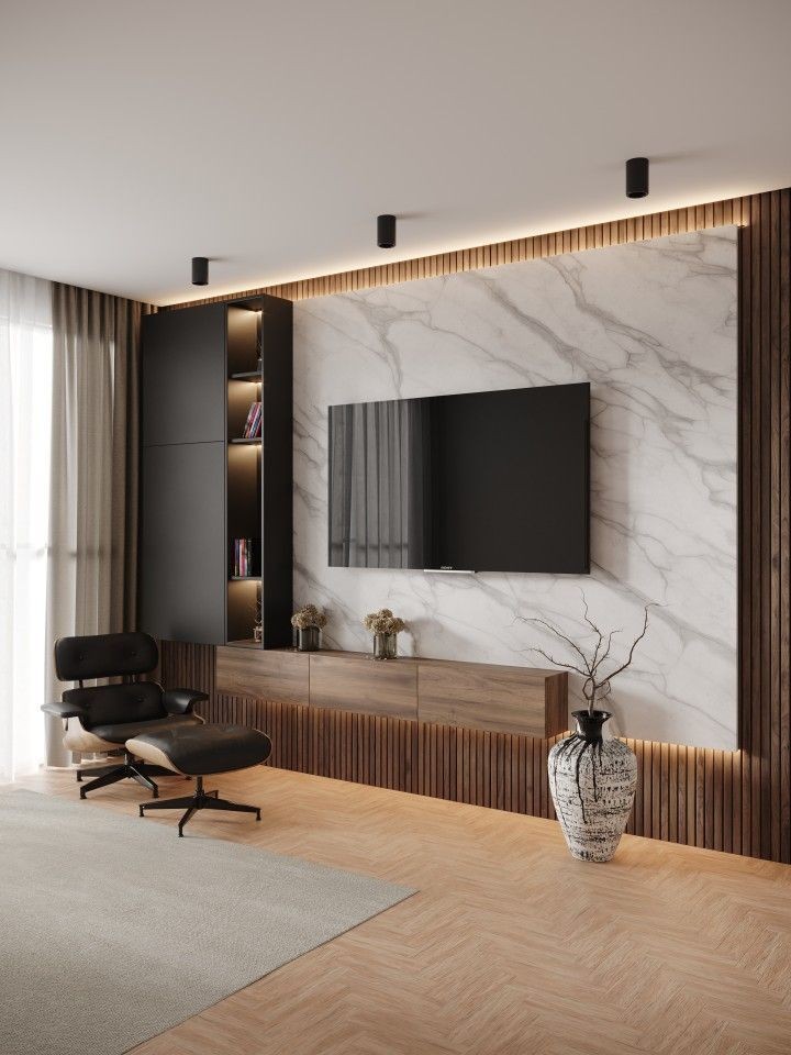 Client selecting metallic-finish WPC samples for a glamorous media wall in a luxury penthouse